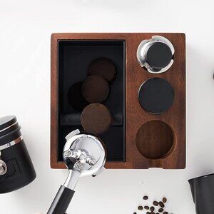 Walnut Knockbox and Tamping station for espresso
